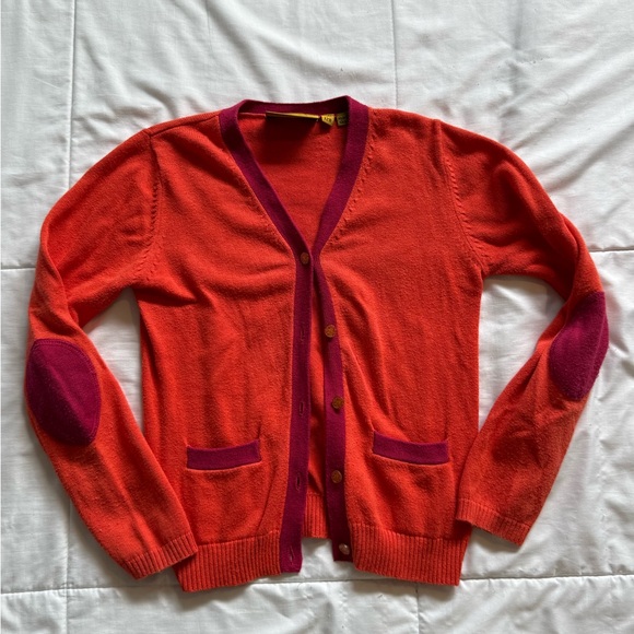 Shimmering Waltz Sweaters - Shimmering Waltz Kid’s Orange Cardigan with Magenta Trim